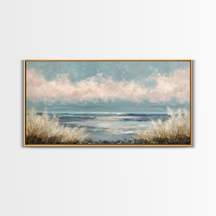 Blush Cloudscape with Dreamy Atmosphere Framed Canvas Print, Wedding Art, Room Decor, Living Room Decor, Fine Art, Romance, WED-2x1-83
