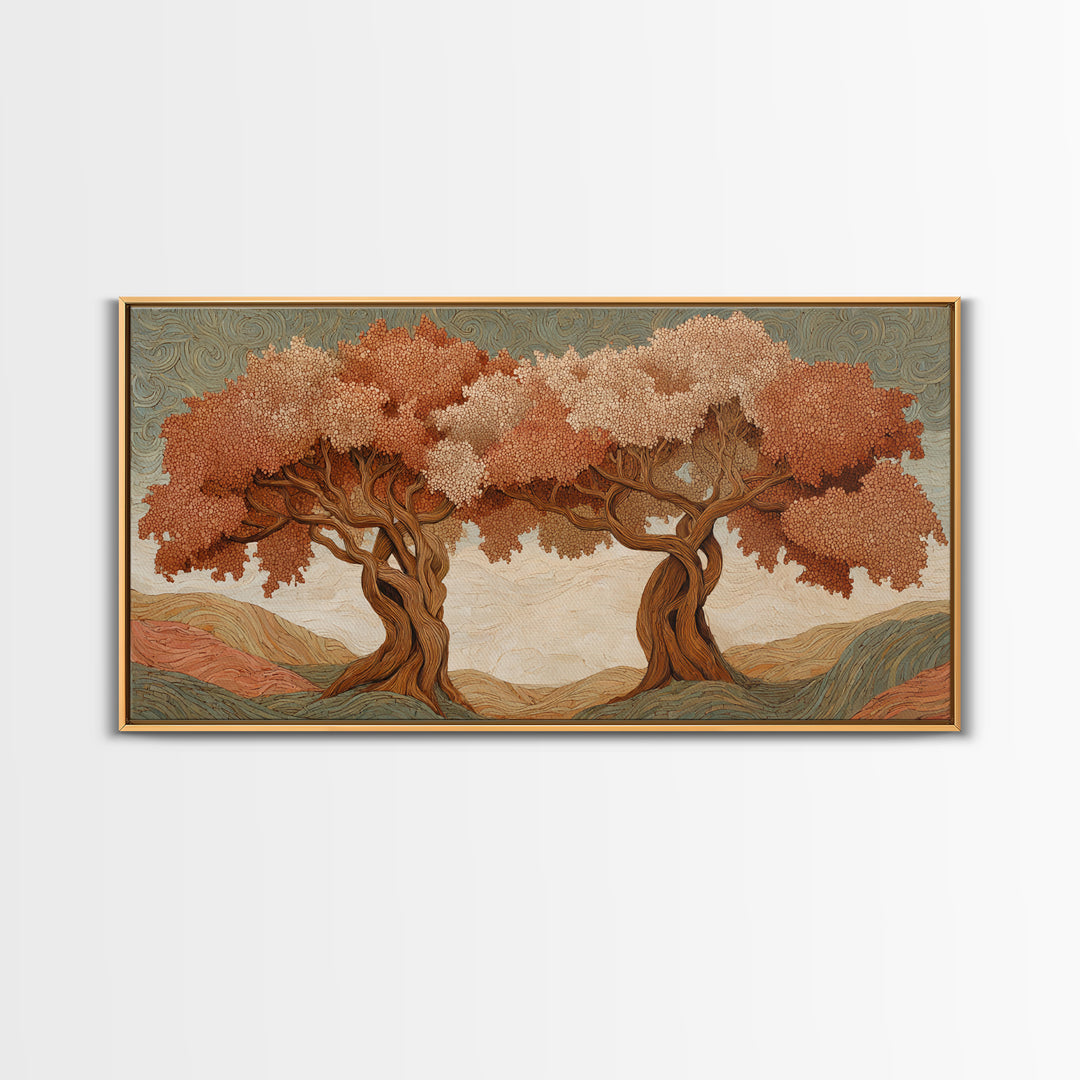 Two Intertwined Trees as Symbolic Artwork Framed Canvas Print, Wedding Art, Wedding Dress, Living Room Decor, Fine Art, Romance, WED-2x1-91
