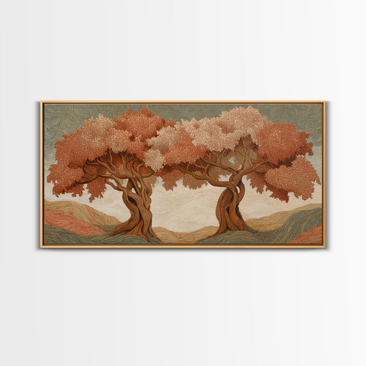 Two Intertwined Trees as Symbolic Artwork Framed Canvas Print, Wedding Art, Wedding Dress, Living Room Decor, Fine Art, Romance, WED-2x1-91