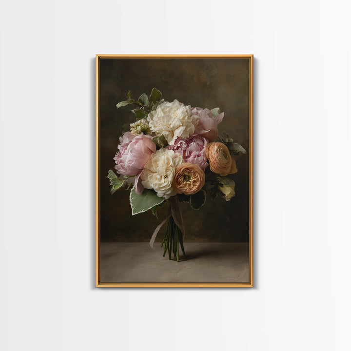 Peony and Ranunculus Bouquet Framed Canvas Print, Wedding Art, Personalized Wedding, Living Room Decor, Fine Art, Romance, WED-2x3-52