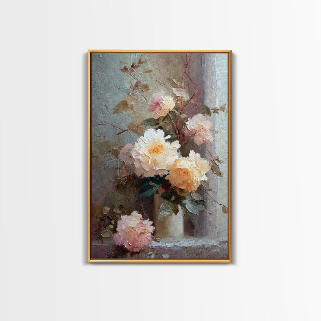Romantic Candle and Floral Still Life Framed Canvas Print, Wedding Art, Gallery Decor, Living Room Decor, Oil Painting, Romance, WED-2x3-6