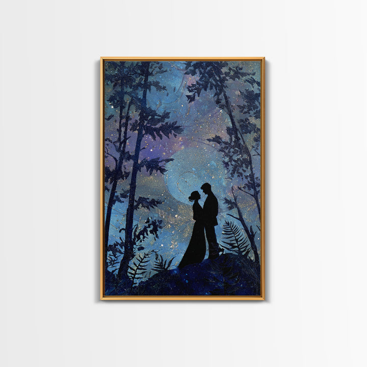 Couple Silhouette Beneath Moonlit Trees Canvas Print, Wedding Art, Wedding, Living Room Decor, Romance, Wedding Guestbook, WED-2x3-61