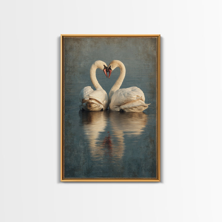 Two Swans Forming a Heart on Dark Canvas Print, Wedding Art, Contemporary Art, Living Room Decor, Fine Art, Romance, Custom Art, WED-2x3-82