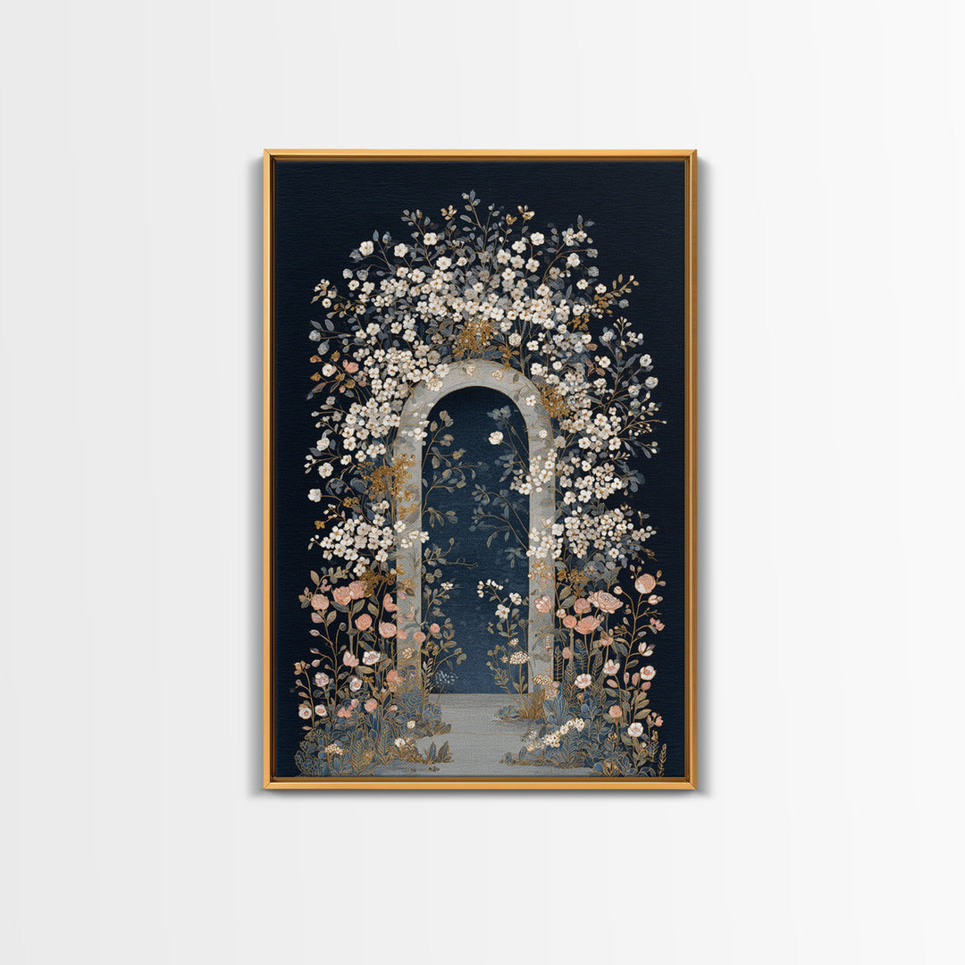 Romantic Garden Arch Covered Framed Canvas Print, Wedding Art, Wedding, Living Room Decor, Oil Painting, Romance, WED-2x3-90