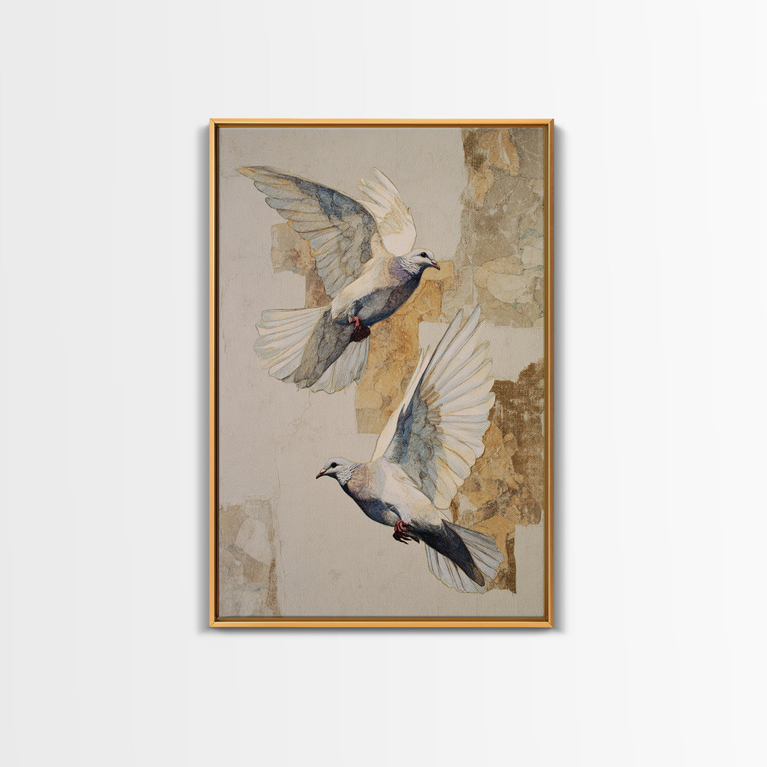Doves Flying Through Soft Golden Light Canvas Print, Wedding Art, Art Print, Living Room Decor, Romance, Downloadable Art, WED-2x3-91