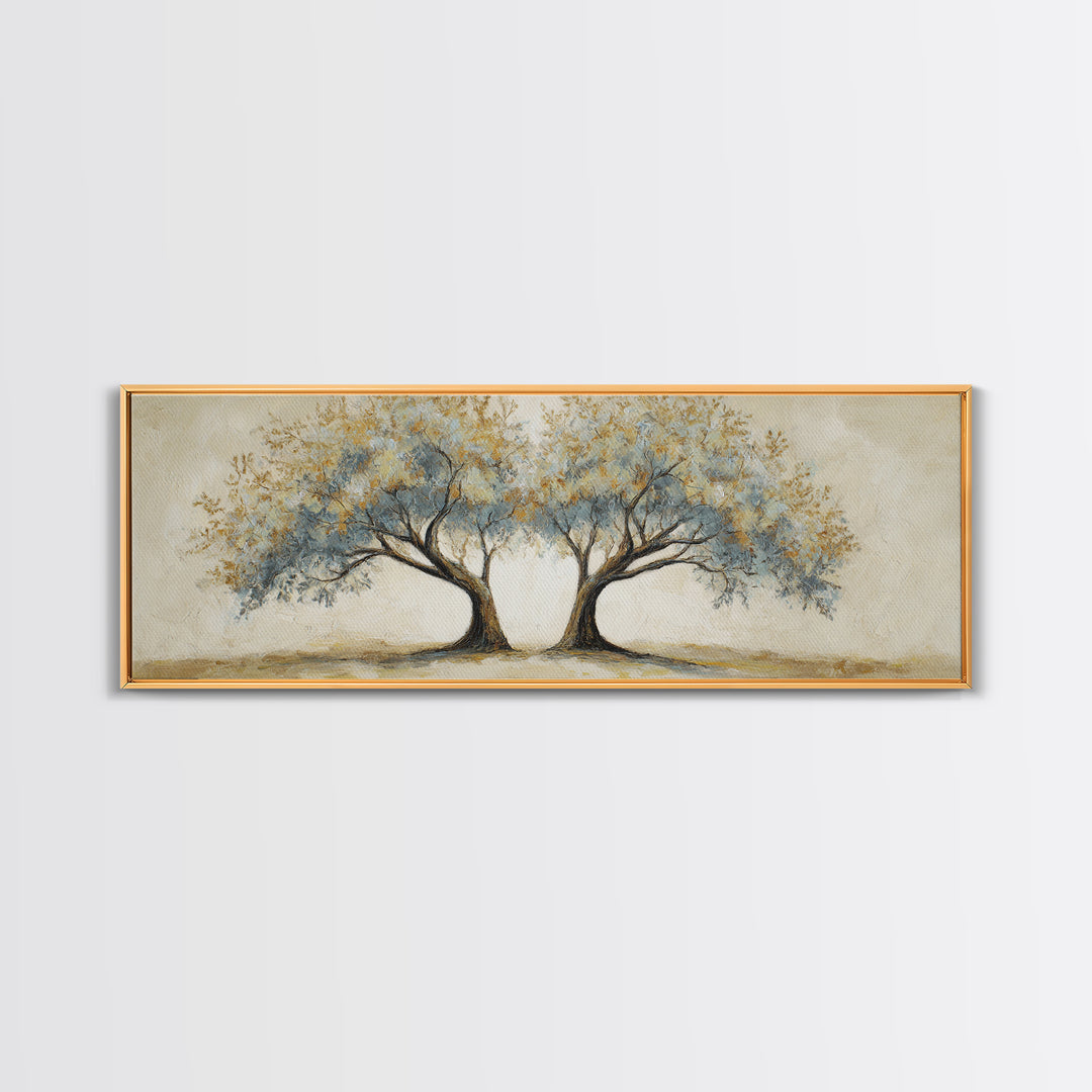 Two Intertwined Trees as Symbolic Artwork Framed Canvas Print, Wedding Art, Custom Wedding, Living Room Decor, Romance, WED-3x1-15