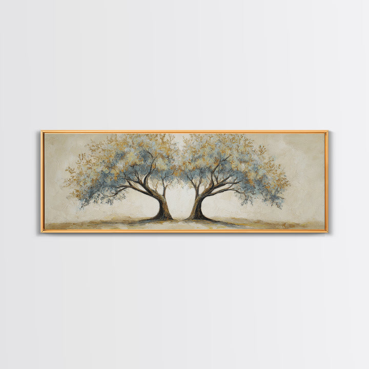 Two Intertwined Trees as Symbolic Artwork Framed Canvas Print, Wedding Art, Custom Wedding, Living Room Decor, Romance, WED-3x1-15