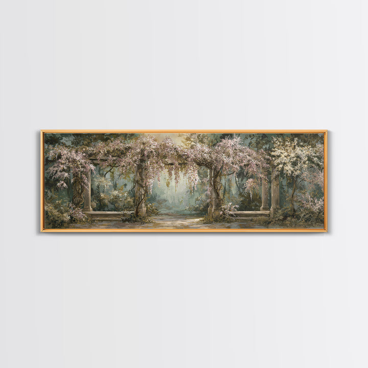 Romantic Garden Arch Covered Framed Canvas Print, Wedding Art, Art, Living Room Decor, Watercolor Art, Romance, WED-3x1-2