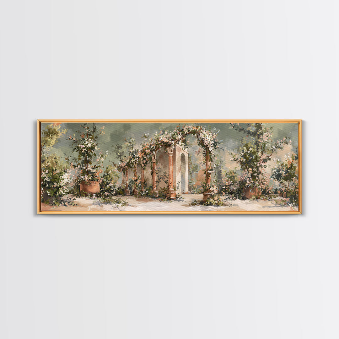 Romantic Garden Arch Covered Canvas Print, Wedding Art, Wedding Guest Book, Living Room Decor, Romance, Rustic Wedding, WED-3x1-26