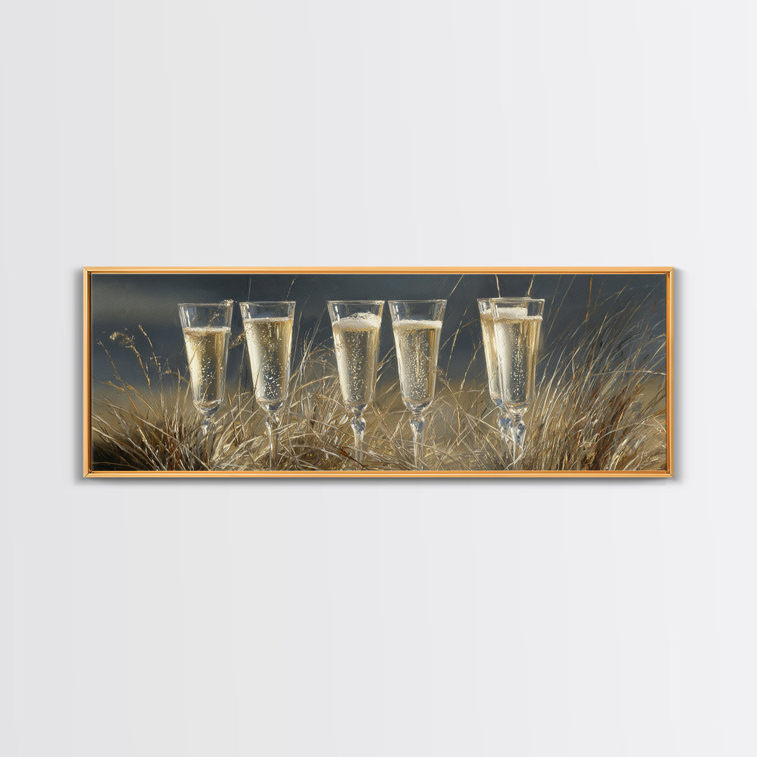 Champagne Glasses with Delicate Sparkle Canvas Print, Wedding Art, Custom Painting, Living Room Decor, Fine Art, Romance, WED-3x1-46