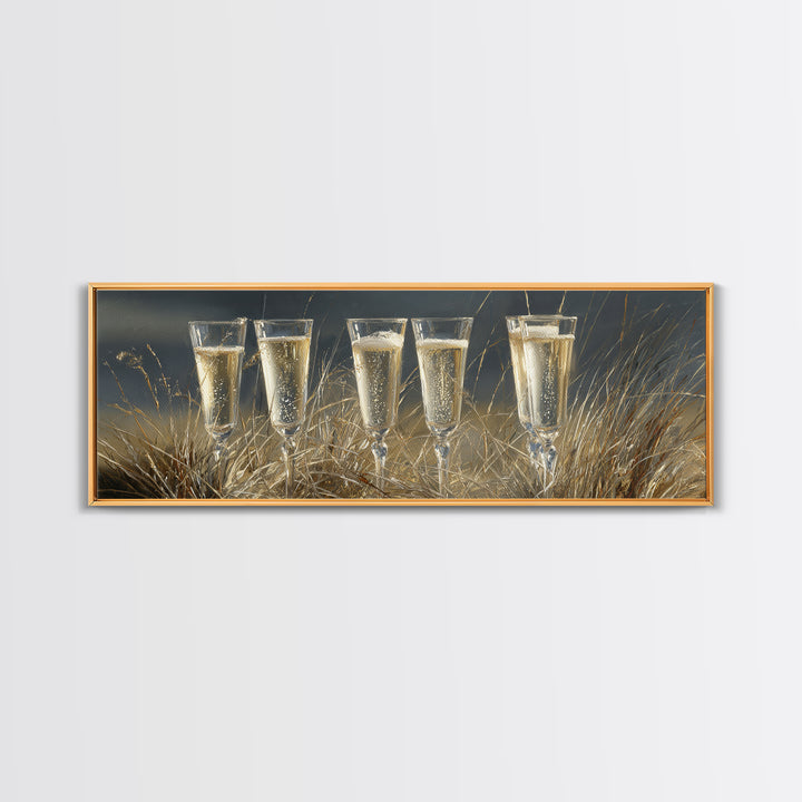 Champagne Glasses with Delicate Sparkle Canvas Print, Wedding Art, Custom Painting, Living Room Decor, Fine Art, Romance, WED-3x1-46