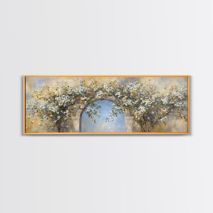 Romantic Garden Arch Covered Canvas Print, Wedding Art, Wedding Guest Book, Living Room Decor, Romance, Rustic Wedding, WED-3x1-50