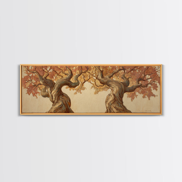 Two Intertwined Trees as Symbolic Artwork Framed Canvas Print, Wedding Art, Statement Artwork, Living Room Decor, Romance, WED-3x1-63