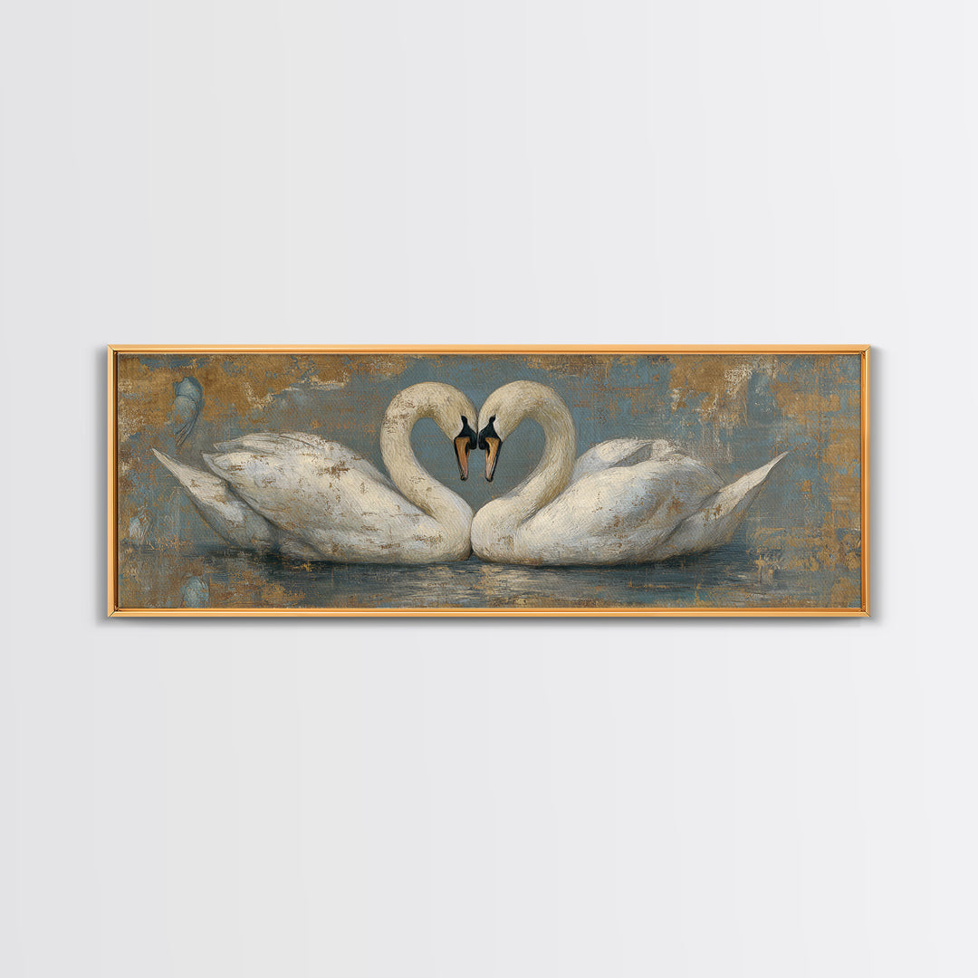 Two Swans Forming a Heart on Dark Canvas Print, Wedding Art, Printable Art, Living Room Decor, Fine Art, Romance, Beach Wedding, WED-3x1-66