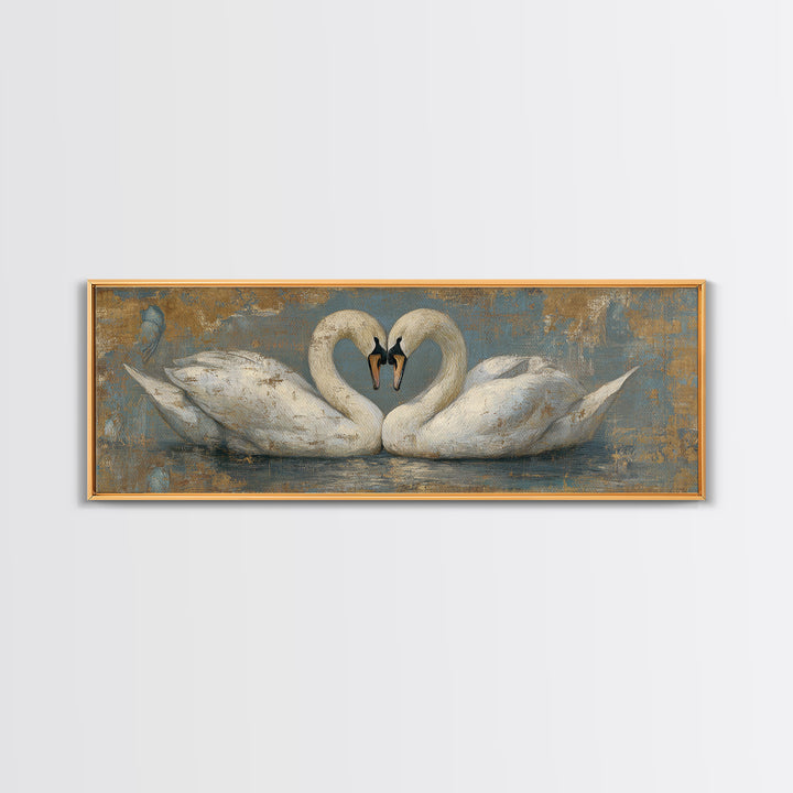 Two Swans Forming a Heart on Dark Canvas Print, Wedding Art, Printable Art, Living Room Decor, Fine Art, Romance, Beach Wedding, WED-3x1-66