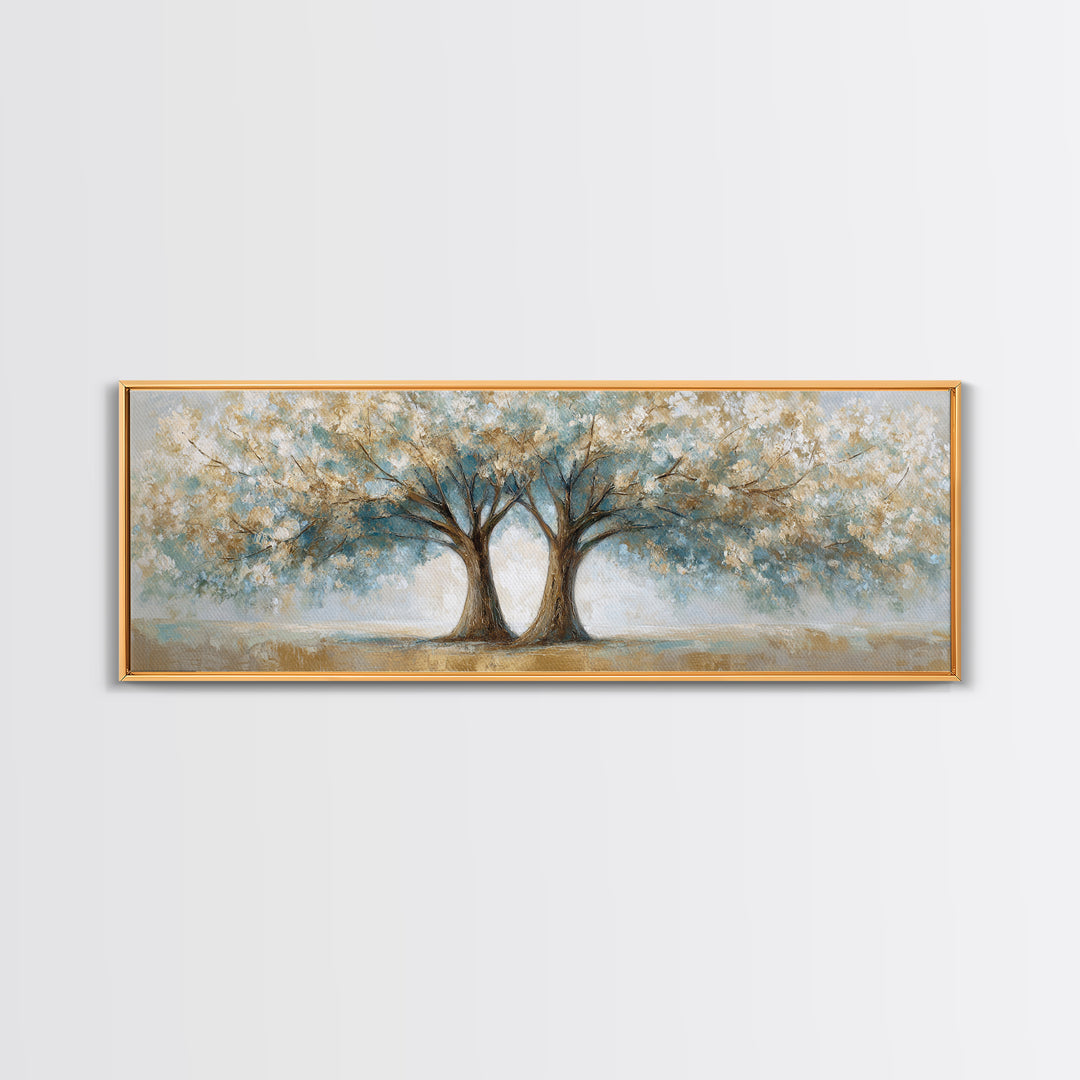 Two Intertwined Trees as Symbolic Artwork Framed Canvas Print, Wedding Art, Wedding Dress, Living Room Decor, Fine Art, Romance, WED-3x1-87