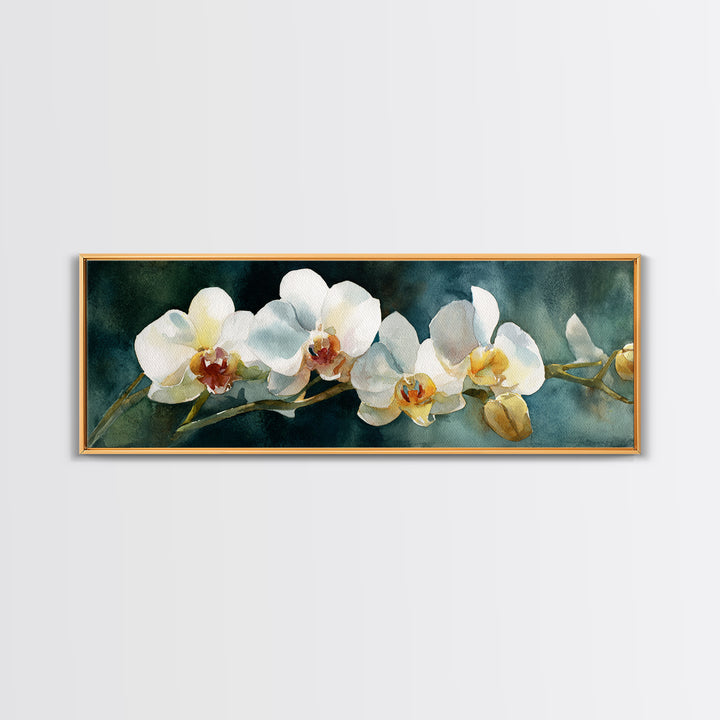 White Orchid and Gold Ribbon Composition Canvas Print, Wedding Art, Textured Painting, Living Room Decor, Oil Painting, Romance, WED-3x1-88