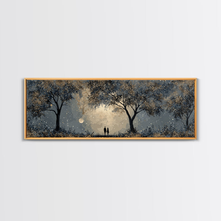Couple Silhouette Beneath Moonlit Trees Canvas Print, Wedding Art, Wedding Reception, Living Room Decor, Fine Art, Romance, WED-3x1-93