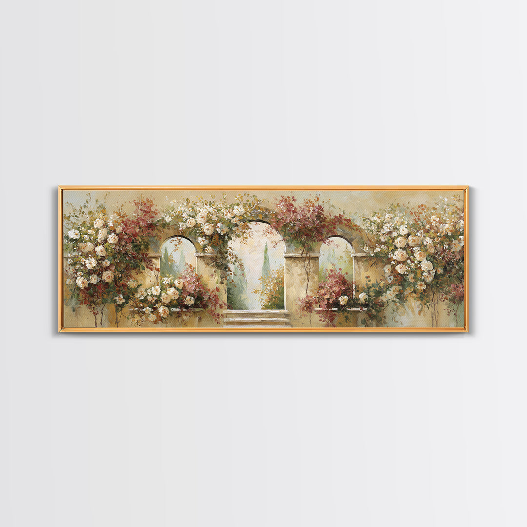 Romantic Garden Arch Covered Canvas Print, Wedding Art, Downloadable Art, Living Room Decor, Oil Painting, Romance, WED-3x1-98