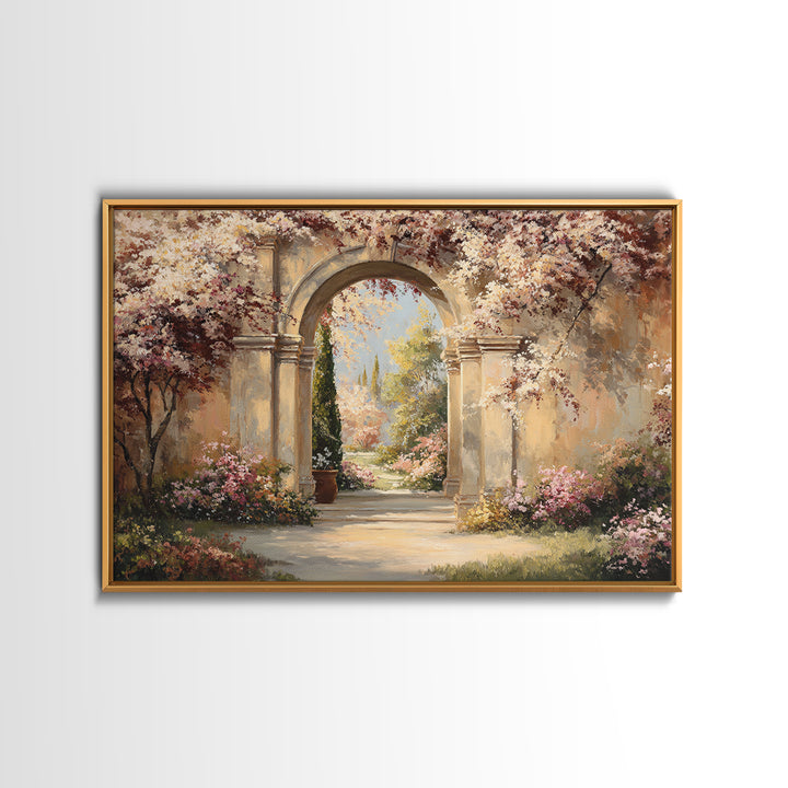 Romantic Garden Arch Covered Framed Canvas Print, Wedding Art, Wedding, Living Room Decor, Oil Painting, Romance, WED-3x2-14