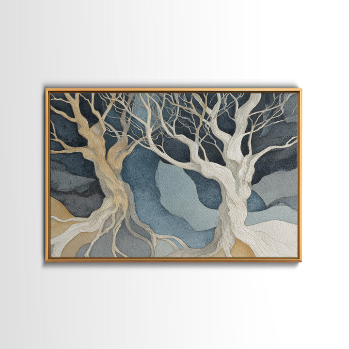 Two Intertwined Trees as Symbolic Artwork Framed Canvas Print, Wedding Art, Wedding Decor, Living Room Decor, Fine Art, Romance, WED-3x2-27