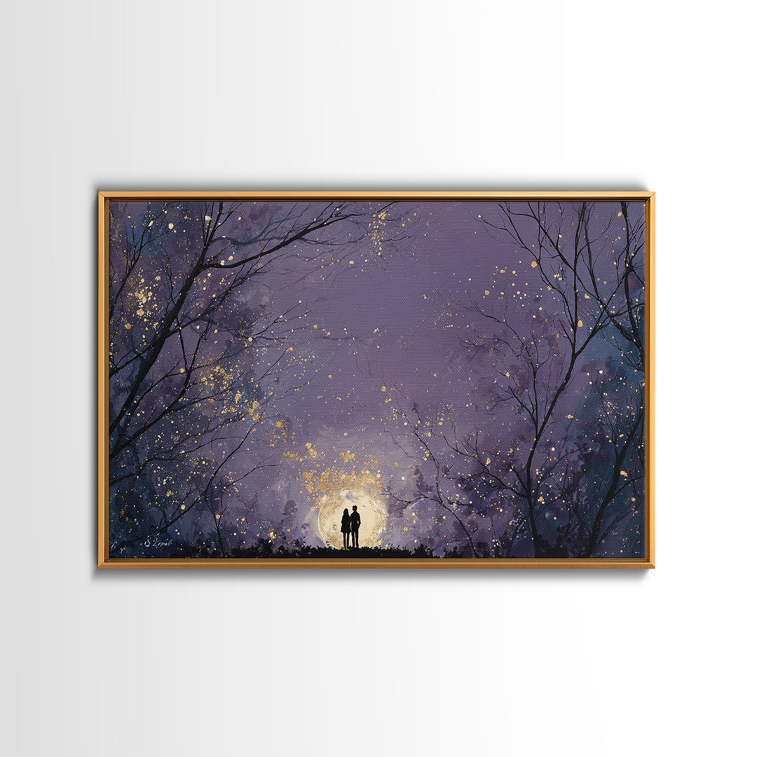 Couple Silhouette Beneath Moonlit Trees Canvas Print, Wedding Art, Custom Wedding Gift, Living Room Decor, Fine Art, Romance, WED-3x2-33