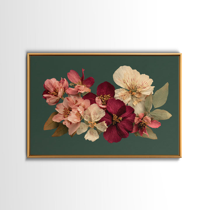 Pressed Flowers from a Wedding Bouquet Framed Canvas Print, Wedding Art, Framed Art, Living Room Decor, Watercolor Art, Romance, WED-3x2-36