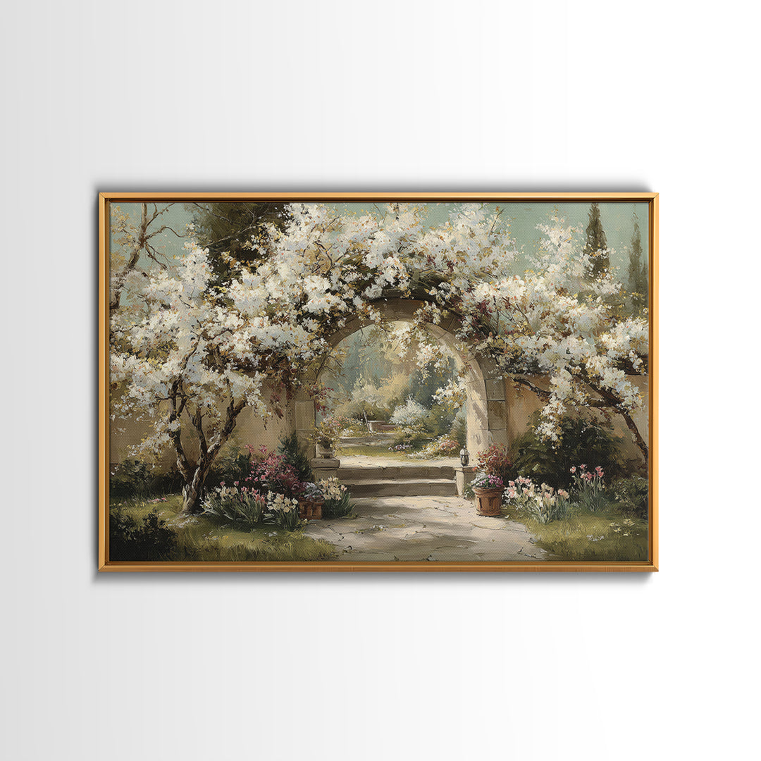 Romantic Garden Arch Covered Canvas Print, Wedding Art, Wedding Sign, Living Room Decor, Watercolor Art, Romance, WED-3x2-38