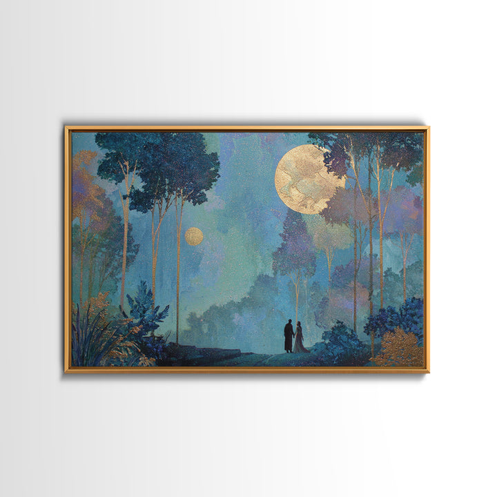 Couple Silhouette Beneath Moonlit Trees Canvas Print, Wedding Art, Custom Wedding Gift, Living Room Decor, Fine Art, Romance, WED-3x2-57