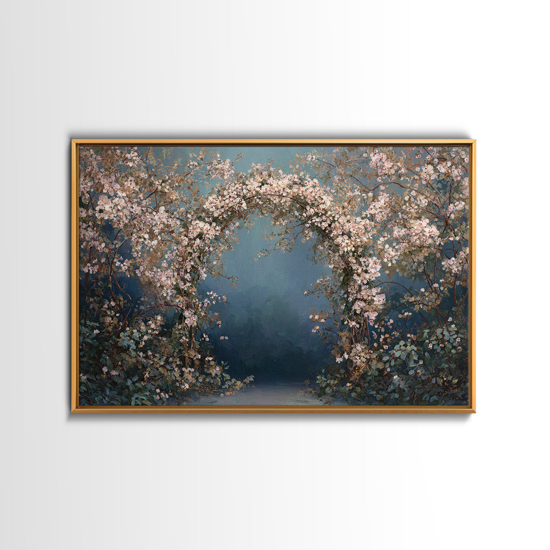 Romantic Garden Arch Covered Canvas Print, Wedding Art, Wedding Sign, Living Room Decor, Watercolor Art, Romance, WED-3x2-62