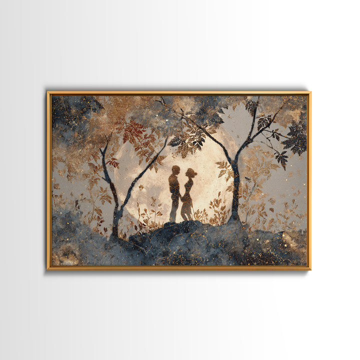 Couple Silhouette Beneath Moonlit Trees Framed Canvas Print, Wedding Art, Rustic Wedding, Living Room Decor, Fine Art, Romance, WED-3x2-81