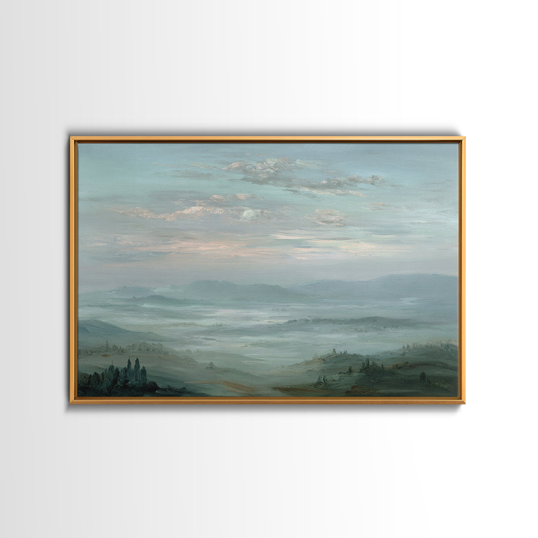Blush Cloudscape with Dreamy Atmosphere Framed Canvas Print, Wedding Art, Modern Decor, Living Room Decor, Oil Painting, WED-3x2-91