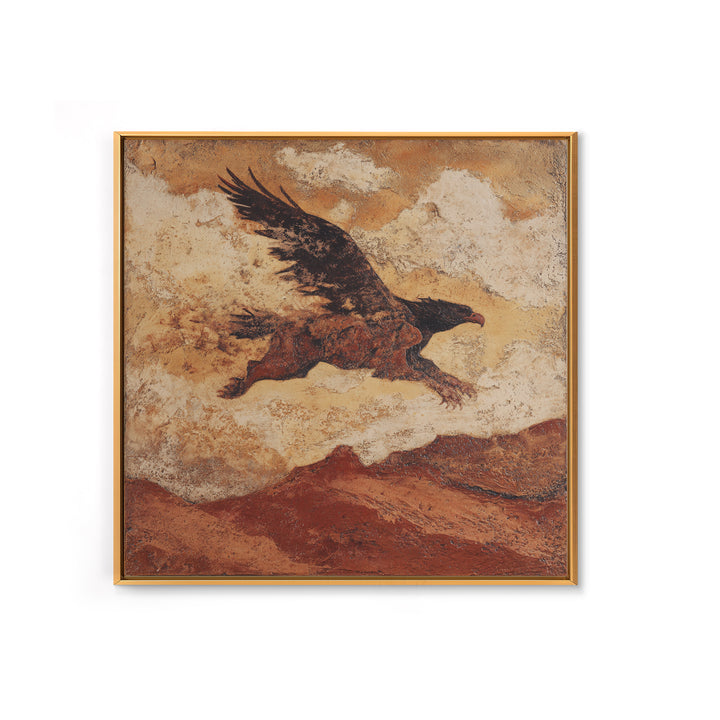 Eagle Flying Above Mountain Ridge Canvas Print, Western Art, Rustic Wall Art, Southwestern Decor, Watercolor Art, Frontier, WES-1x1-13