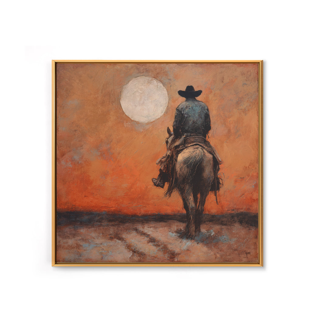 Desert Moon over Lone Rider Canvas Print, Western Art, Digital Download Art, Southwestern Decor, Frontier, Neutral Decor, WES-1x1-35