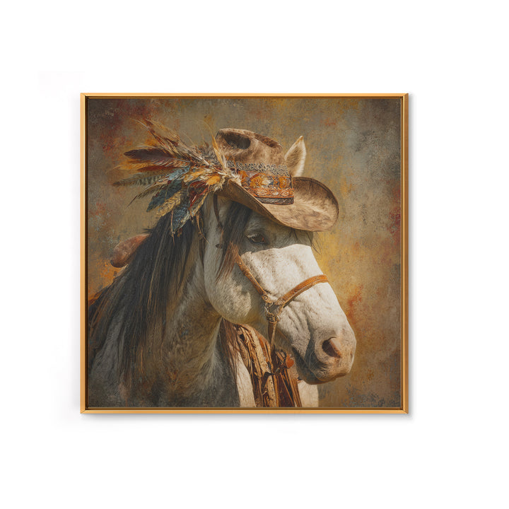 Cowboy Hat with Feathers and Beads Framed Canvas Print, Western Art, Western Print, Southwestern Decor, Fine Art, Frontier, WES-1x1-46