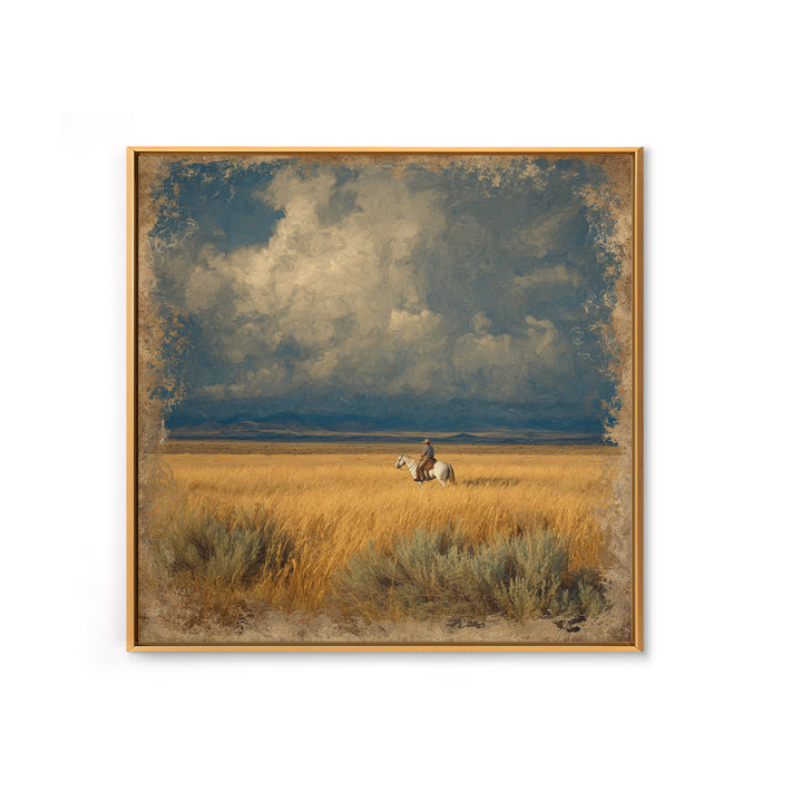 Golden Wheat Field Framed Canvas Print, Western Art, Wall Decor, Southwestern Decor, Fine Art, Frontier, Landscape Painting, WES-1x1-48
