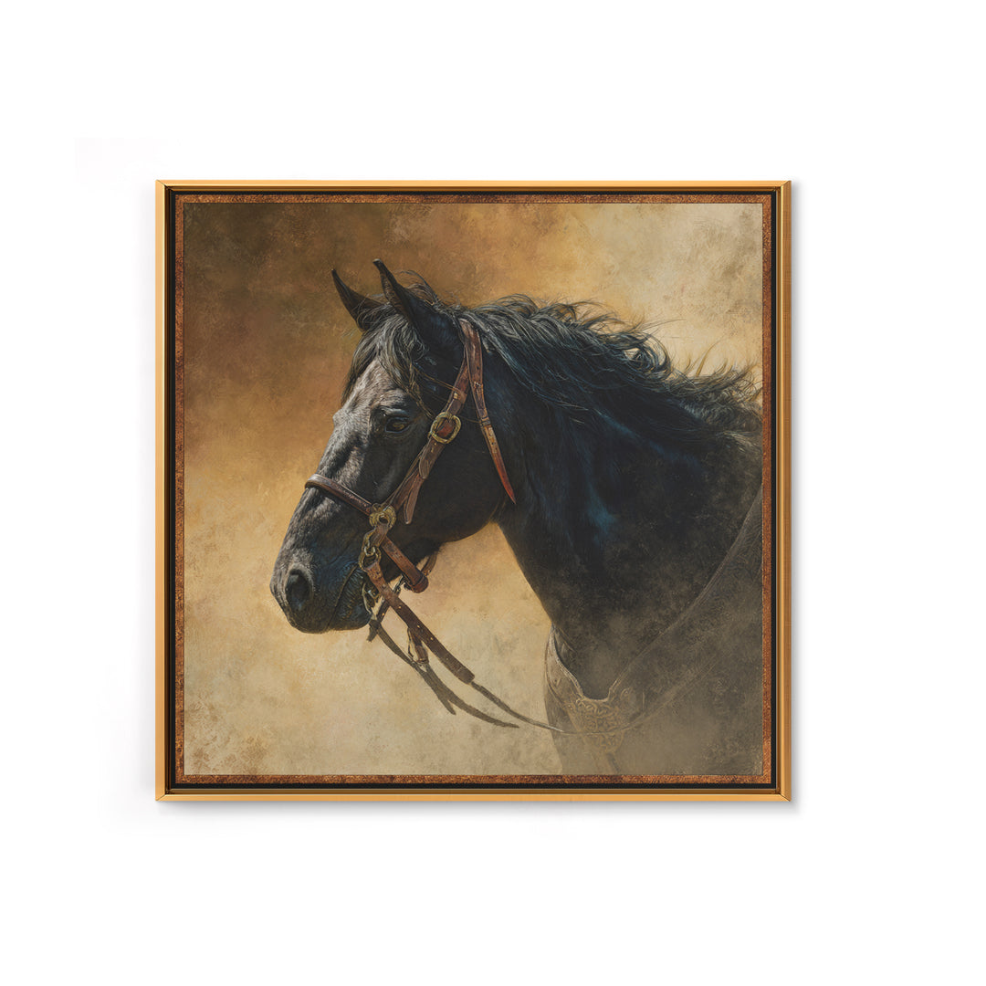 Black Horse Portrait Canvas Print, Western Art, Neutral Decor, Southwestern Decor, Fine Art, Frontier, Home Decor, Wall Decor, WES-1x1-90