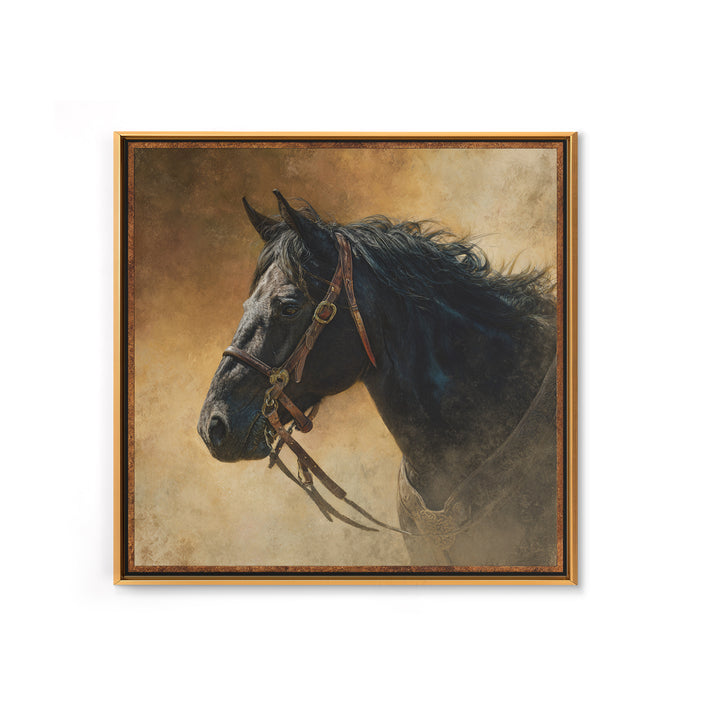 Black Horse Portrait Canvas Print, Western Art, Neutral Decor, Southwestern Decor, Fine Art, Frontier, Home Decor, Wall Decor, WES-1x1-90