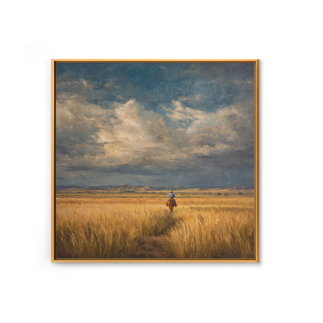Golden Wheat Field Framed Canvas Print, Western Art, Printable Wall Art, Southwestern Decor, Frontier, Downloadable Art, WES-1x1-96