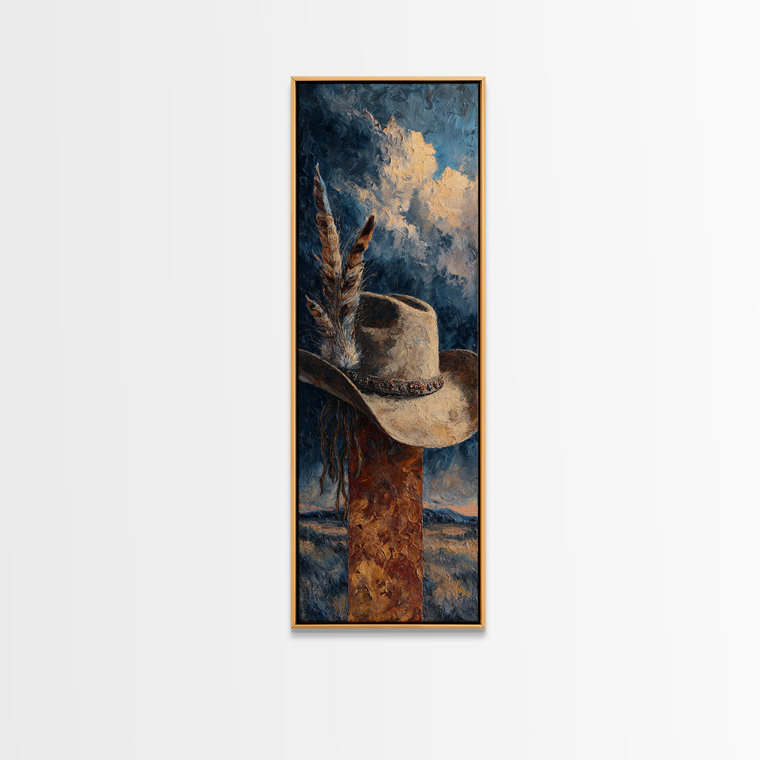 Cowboy Hat with Feathers and Beads Canvas Print, Western Art, Horse Wall Art, Southwestern Decor, Fine Art, Frontier, WES-1x3-10