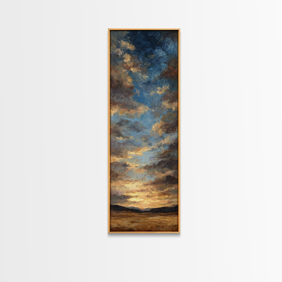 Cowboy Campfire under Starry Sky Framed Canvas Print, Western Art, Fine Art Print, Southwestern Decor, Fine Art, Frontier, WES-1x3-50
