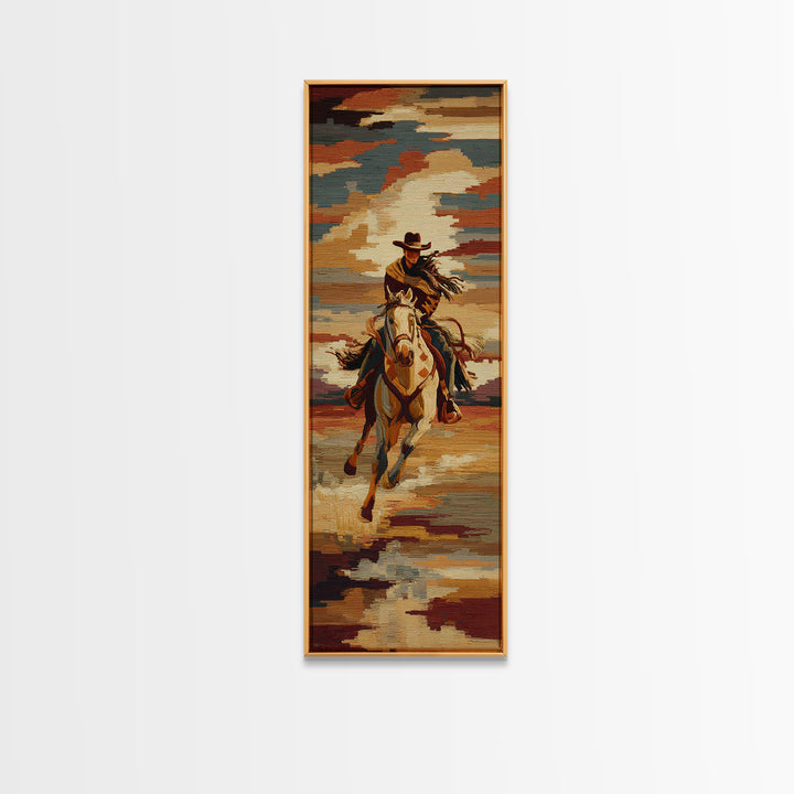 Southwestern Blanket Pattern Framed Canvas Print, Western Art, Textured Painting, Southwestern Decor, Fine Art, Frontier, WES-1x3-53