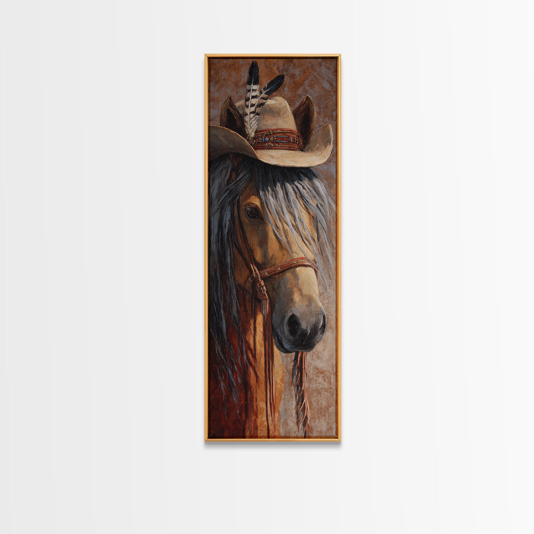 Cowboy Hat with Feathers and Beads Canvas Print, Western Art, Boho Decor, Southwestern Decor, Oil Painting, Frontier, WES-1x3-82
