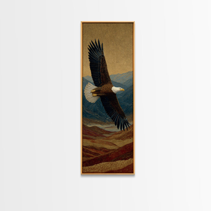 Eagle Flying Above Mountain Ridge Canvas Print, Western Art, Boho Decor, Southwestern Decor, Fine Art, Frontier, Art Print, WES-1x3-97