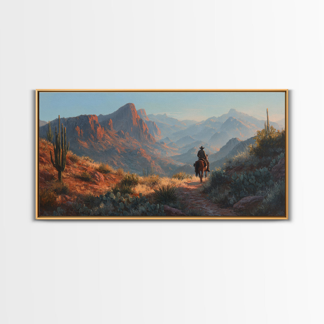 Cactus and Red Rock Canyon Landscape Framed Canvas Print, Western Art, Original Art, Southwestern Decor, Oil Painting, Frontier, WES-2x1-25