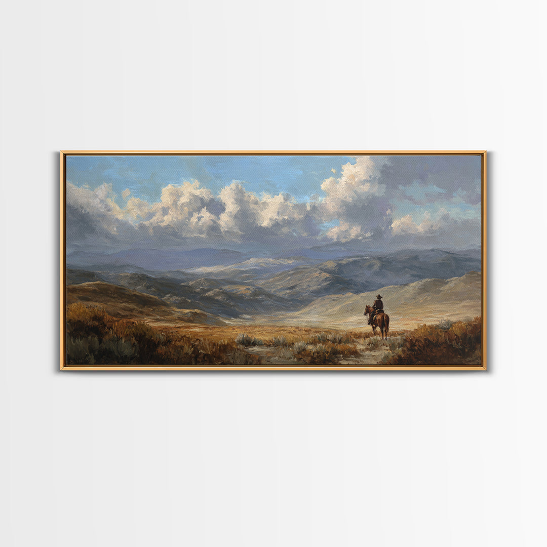 Eagle Flying Above Mountain Ridge Framed Canvas Print, Western Art, Painting, Southwestern Decor, Fine Art, Frontier, WES-2x1-33