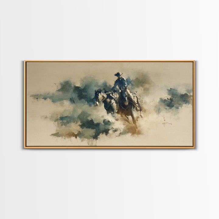 Rodeo Rider Mid Motion Canvas Print, Western Art, Western Wall Art, Southwestern Decor, Oil Painting, Frontier, Western Print, WES-2x1-77