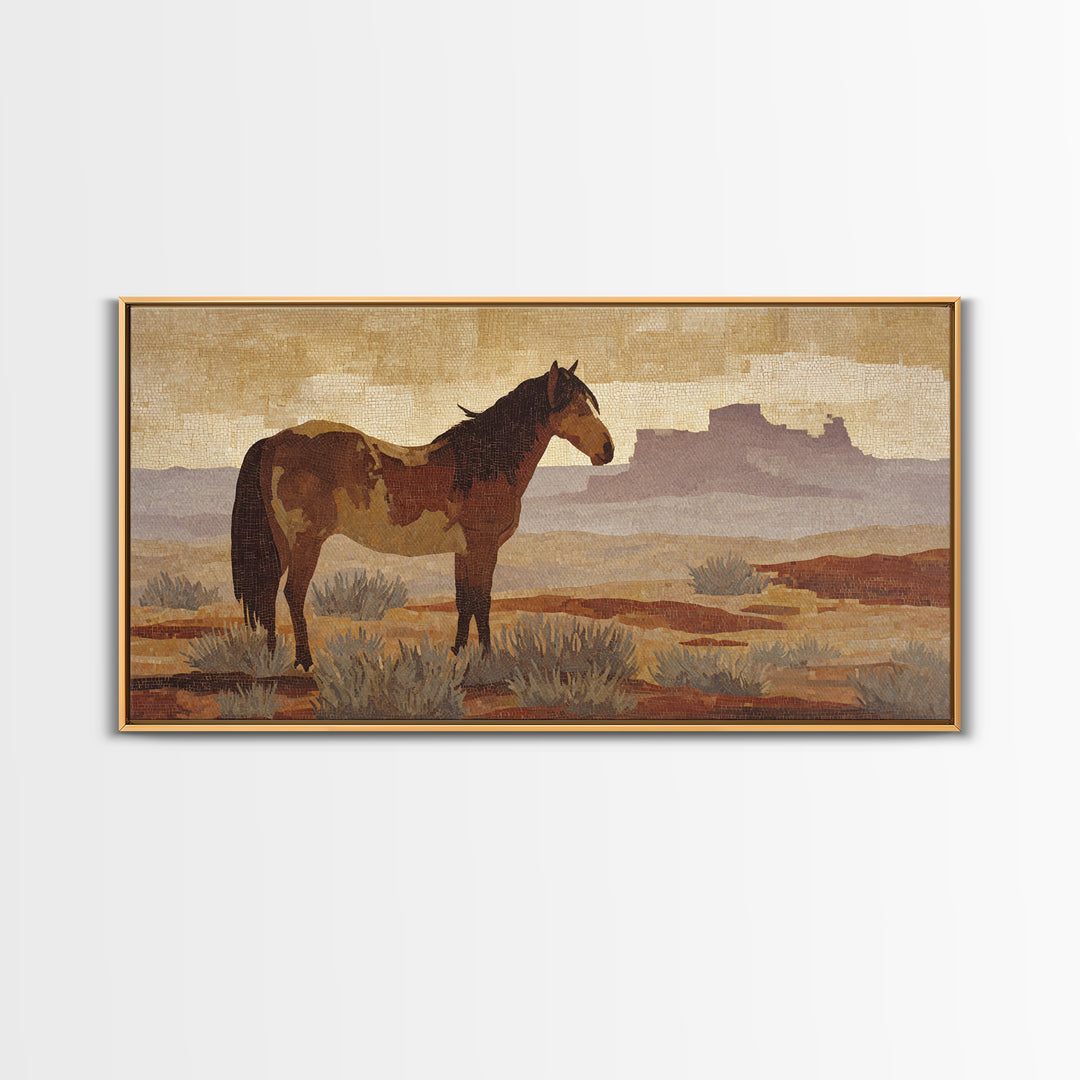 Eagle Flying Above Mountain Ridge Framed Canvas Print, Western Art, Painting, Southwestern Decor, Fine Art, Frontier, WES-2x1-9