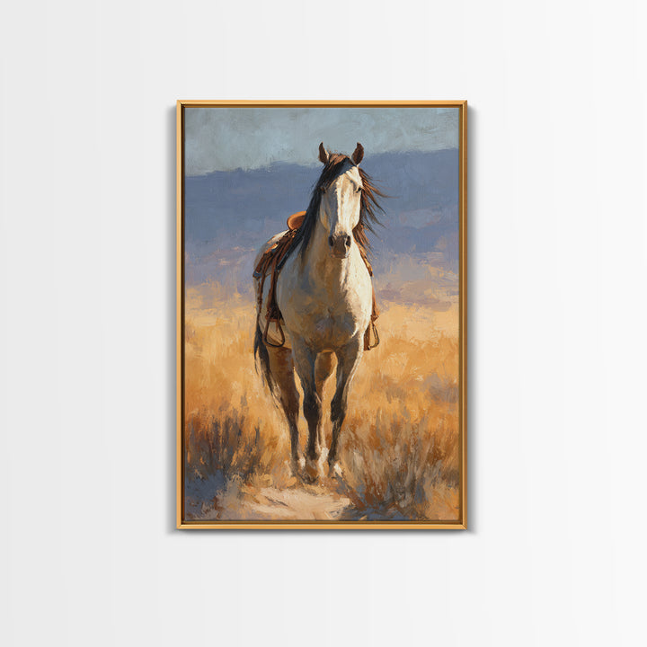 Buckskin Horse in Golden Prairie Light Framed Canvas Print, Western Art, Western Print, Southwestern Decor, Fine Art, Frontier, WES-2x3-87