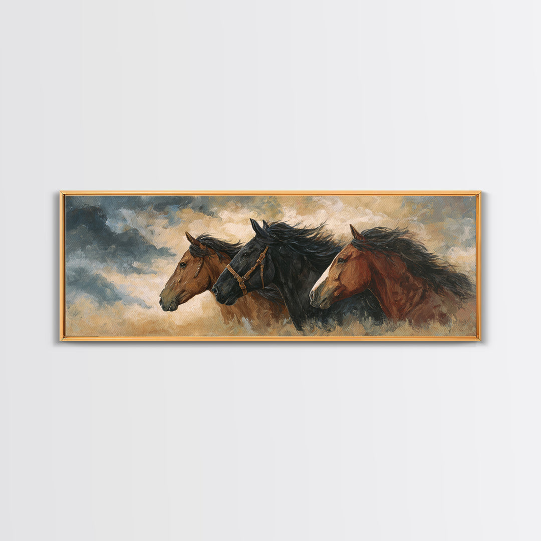 Black Horse Portrait Framed Canvas Print, Western Art, Printable Wall Art, Southwestern Decor, Frontier, Downloadable Art, WES-3x1-10